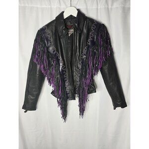 Western World By Shaf Leather Jacket SMALL Fringe Southwestern *BROKEN ZIPPER*